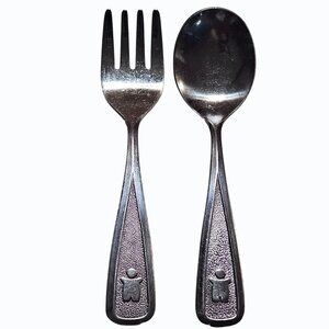 Vintage 1980 The First Years Stainless Steel Baby Fork & Spoon Set